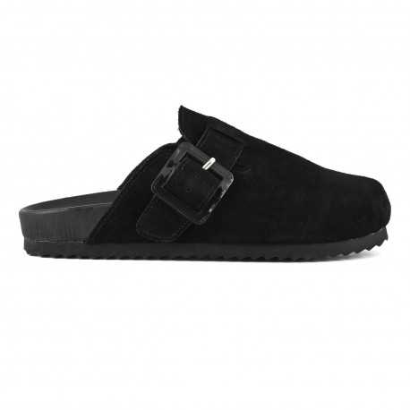 Cow suede bio sabot with buckl - Black