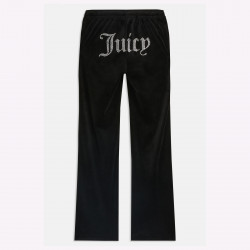 JUICY COUTURE, Velour track pant with diamante branding, Black