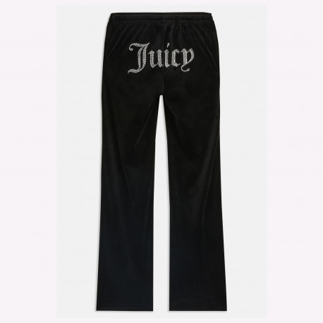 Velour track pant with diamante branding - Black