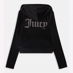 JUICY COUTURE, Classic velour hoodie with juicy logo, Black